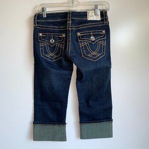 NWT ~ L.A.IDOL Dark Wash Brown Thick Stitch CZ Cropped Jeans